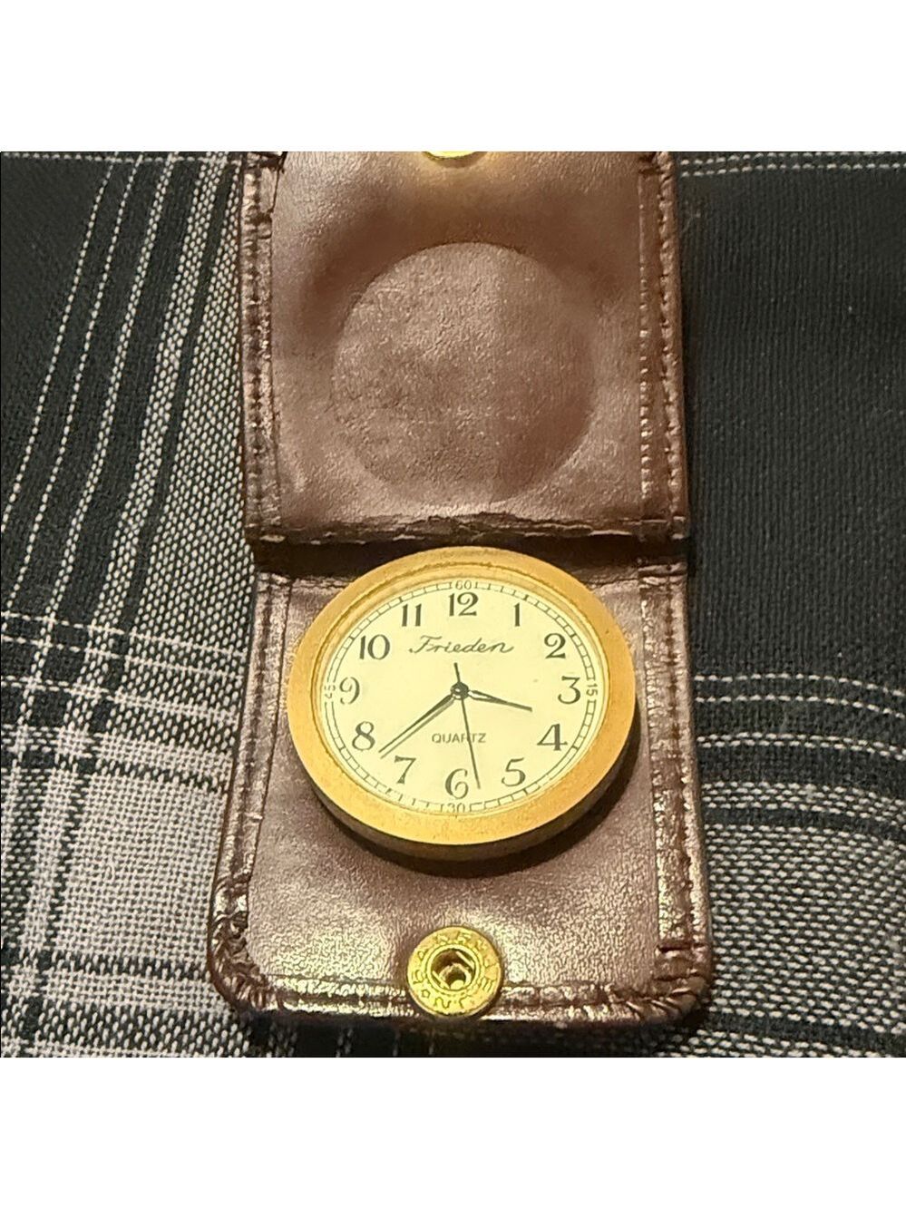 VTG Brown Leather Keychain with Gold Accents Pocket watch - Picture 1 of 8